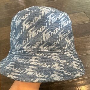 Fendi Denim Logo Bucket Hat  Light Blue size 59